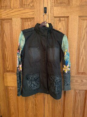 unique Desigual mixed media jacket floral sweater